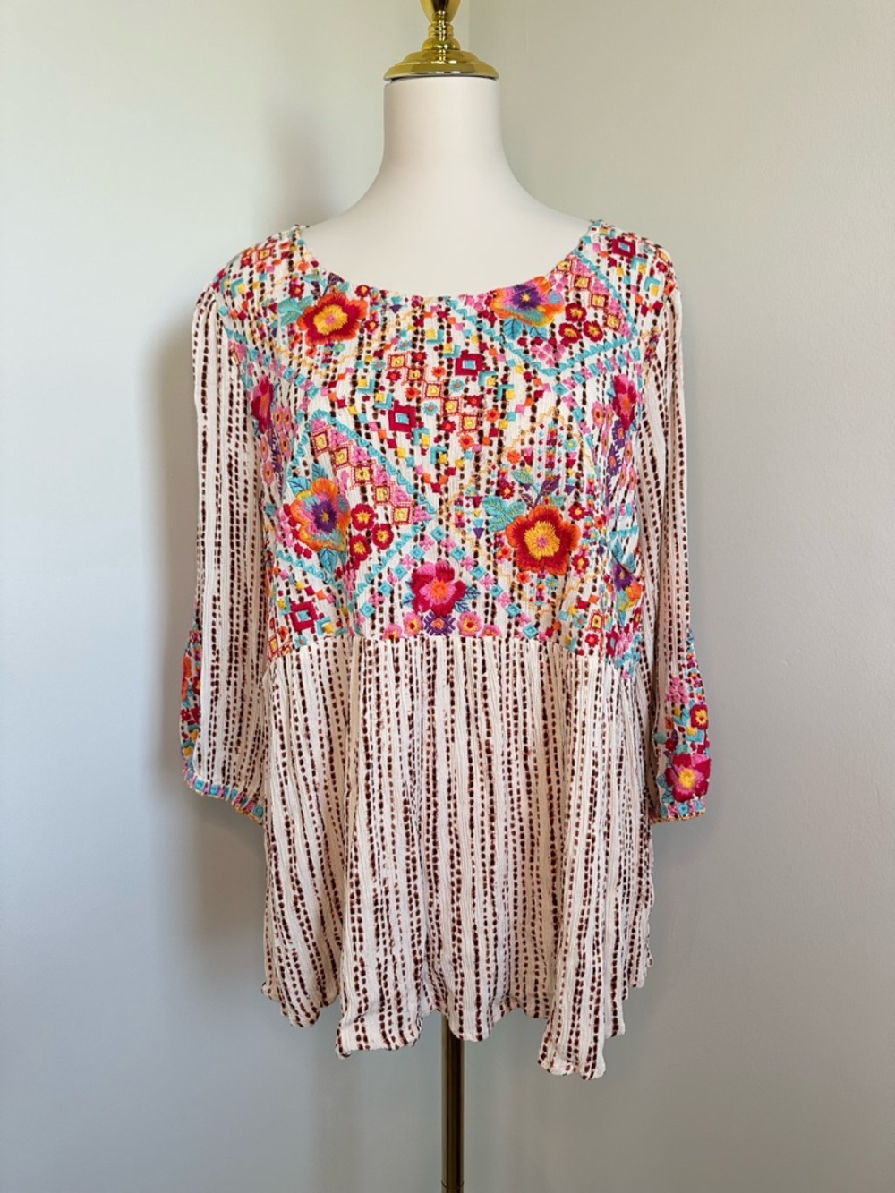 Savanna Jane Cream Blouse with Pink, Turquoise & Orange Floral Embroidery